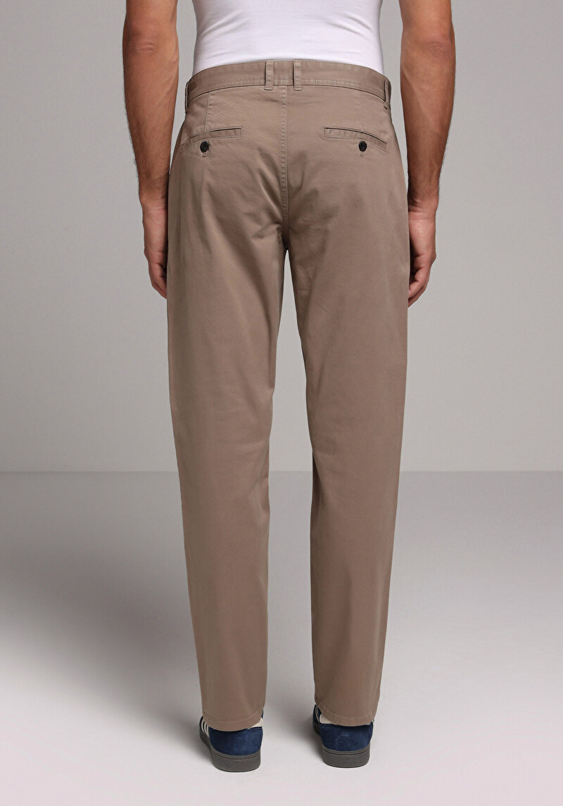 Regular Fit Orta Bel Düz Paça Erkek Bej Pantolon