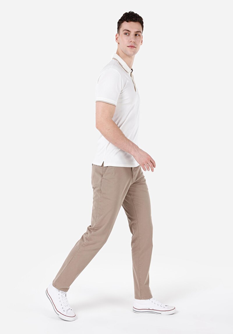 Regular Fit Orta Bel Düz Paça Erkek Bej Pantolon
