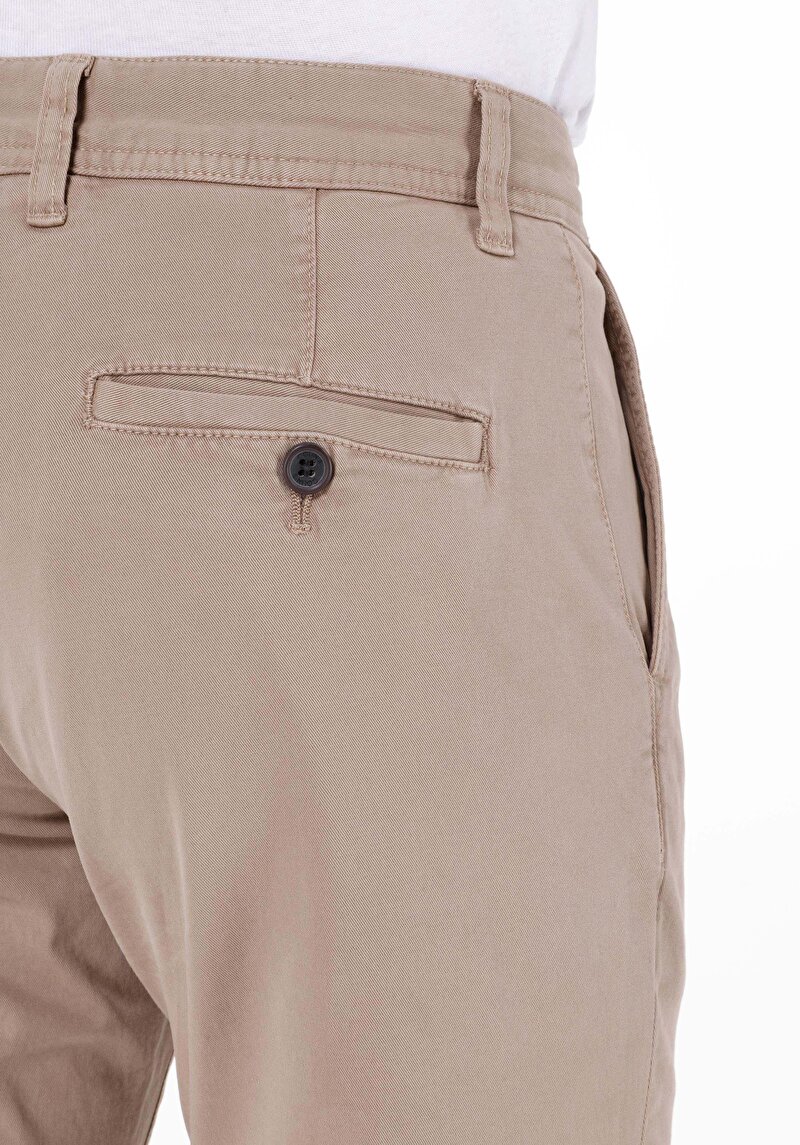 Regular Fit Orta Bel Düz Paça Erkek Bej  Pantolon