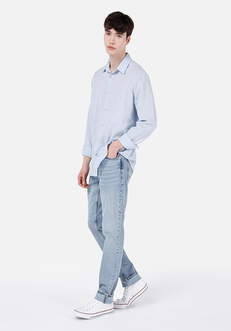 Straight Fit Erkek İndigo Denim Jean Pantolon