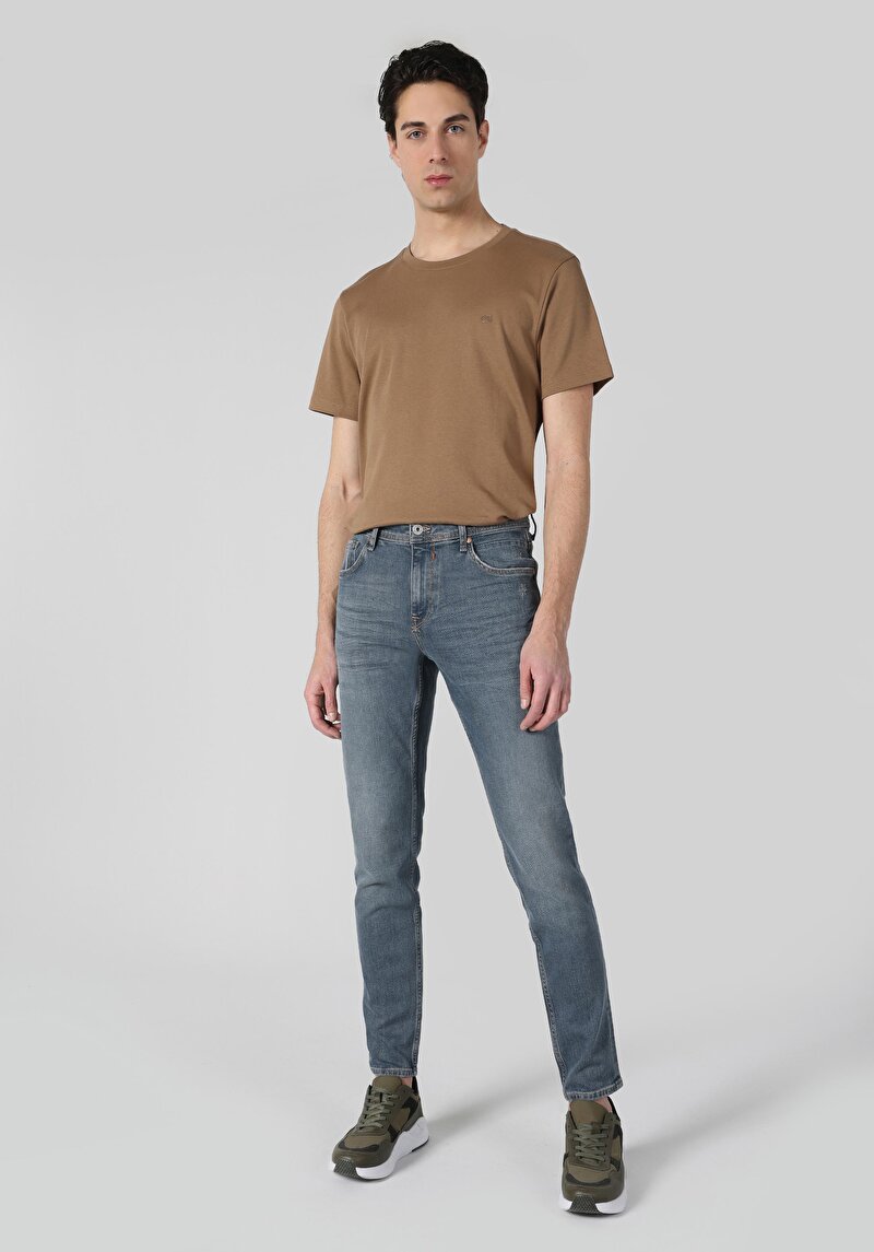 Slim Fit Düşük Bel Dar Paça Erkek İndigo Jean Pantolon