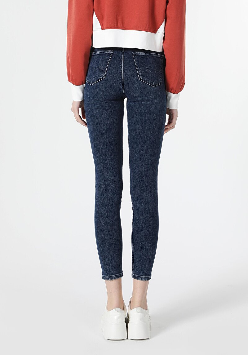 Skinny Fit Yüksek Bel Dar Paça Kadın İndigo Jean Pantolon
