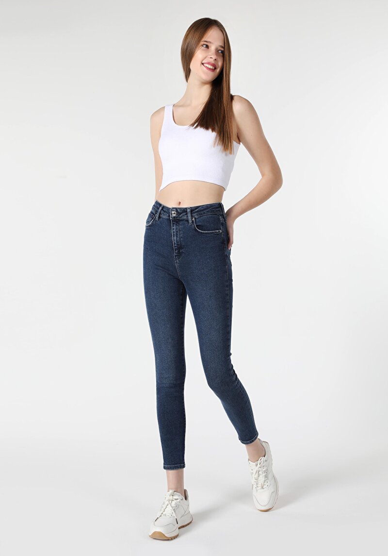 Skinny Fit Yüksek Bel Dar Paça Kadın İndigo Jean Pantolon