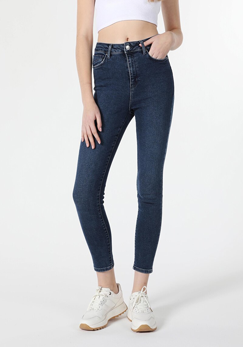 Skinny Fit Yüksek Bel Dar Paça Kadın İndigo Jean Pantolon