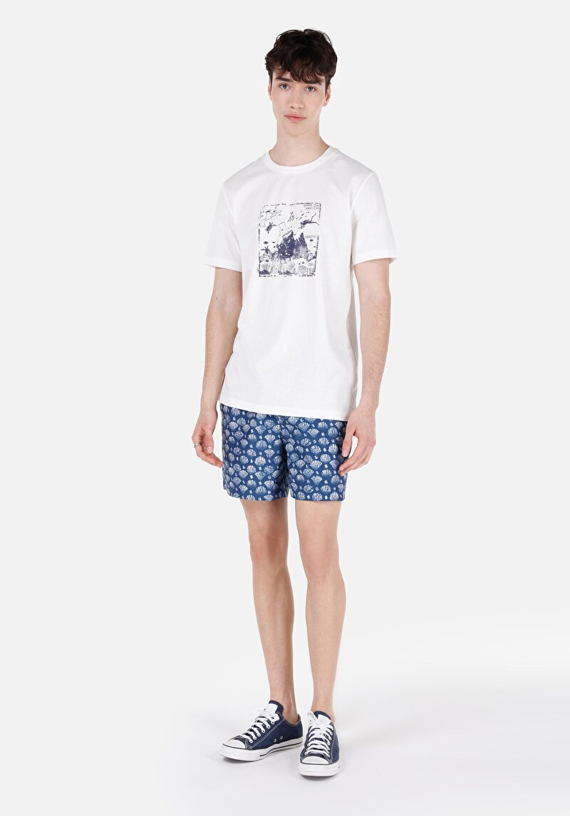 Slim Fit Erkek Desen Baskılı Lacivert Deniz Şortu
