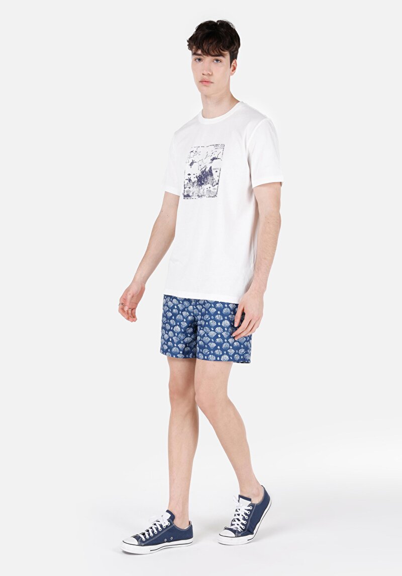 Slim Fit Erkek Desen Baskılı Lacivert Deniz Şortu