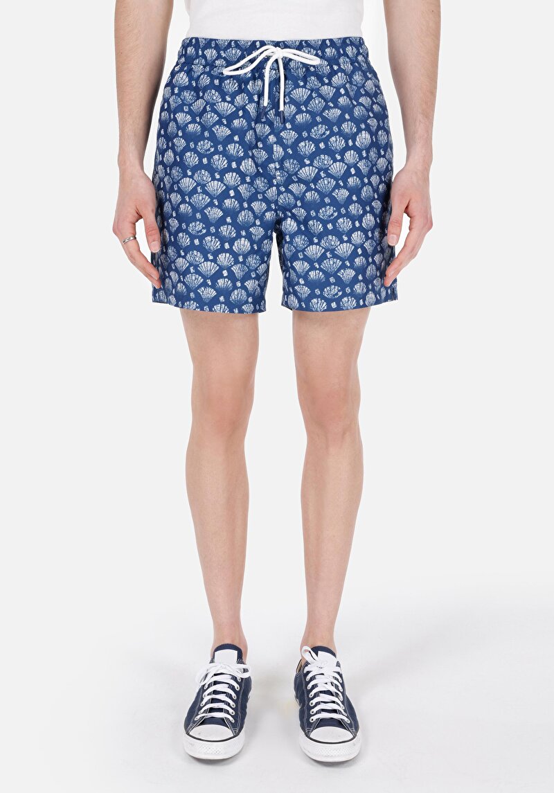 Slim Fit Erkek Desen Baskılı Lacivert Deniz Şortu