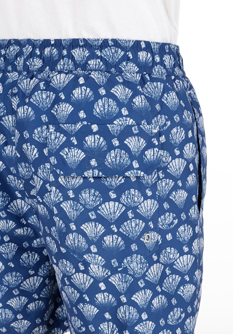 Slim Fit Erkek Desen Baskılı Lacivert Deniz Şortu