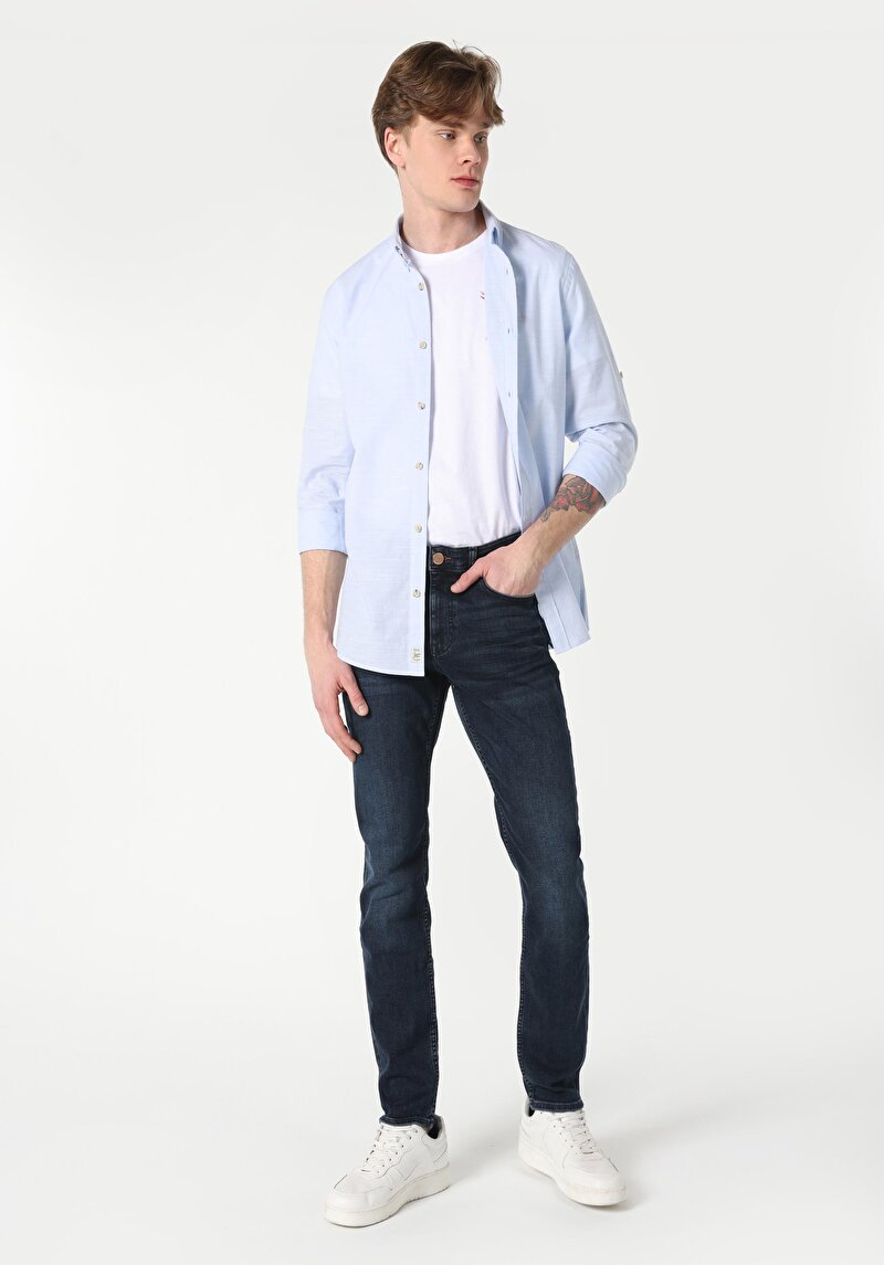 Slim Fit Düşük Bel Dar Paça Erkek Denim Jean Pantolon