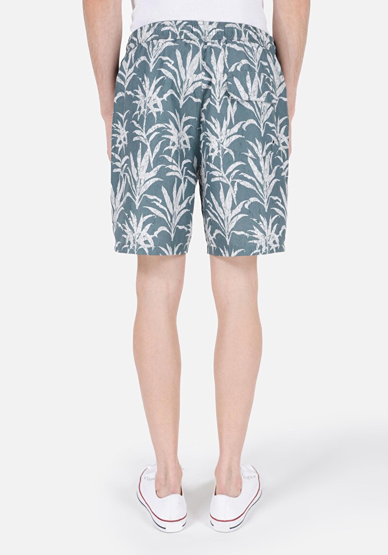Slim Fit Astarlı Baskılı Erkek Yeşil Deniz Şortu