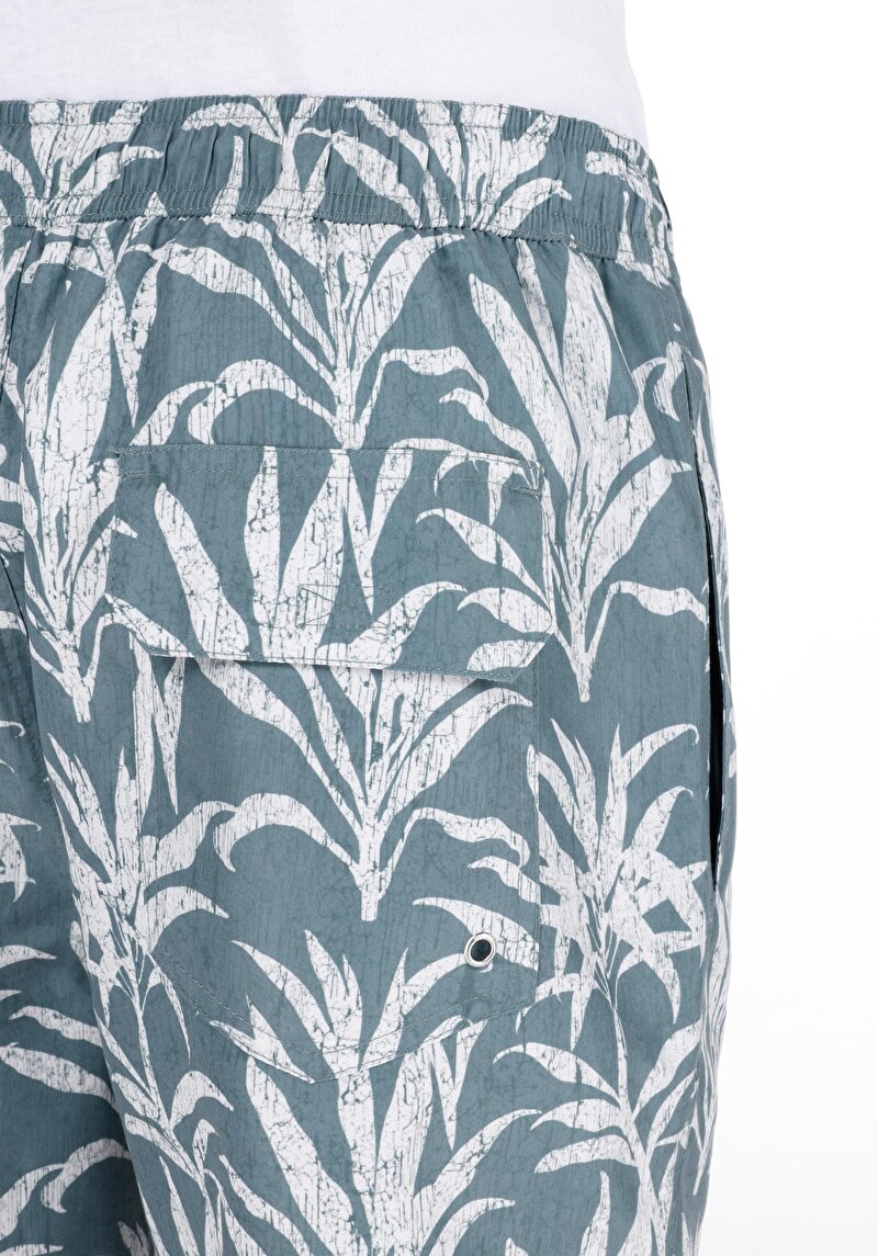 Slim Fit Astarlı Baskılı Erkek Yeşil Deniz Şortu