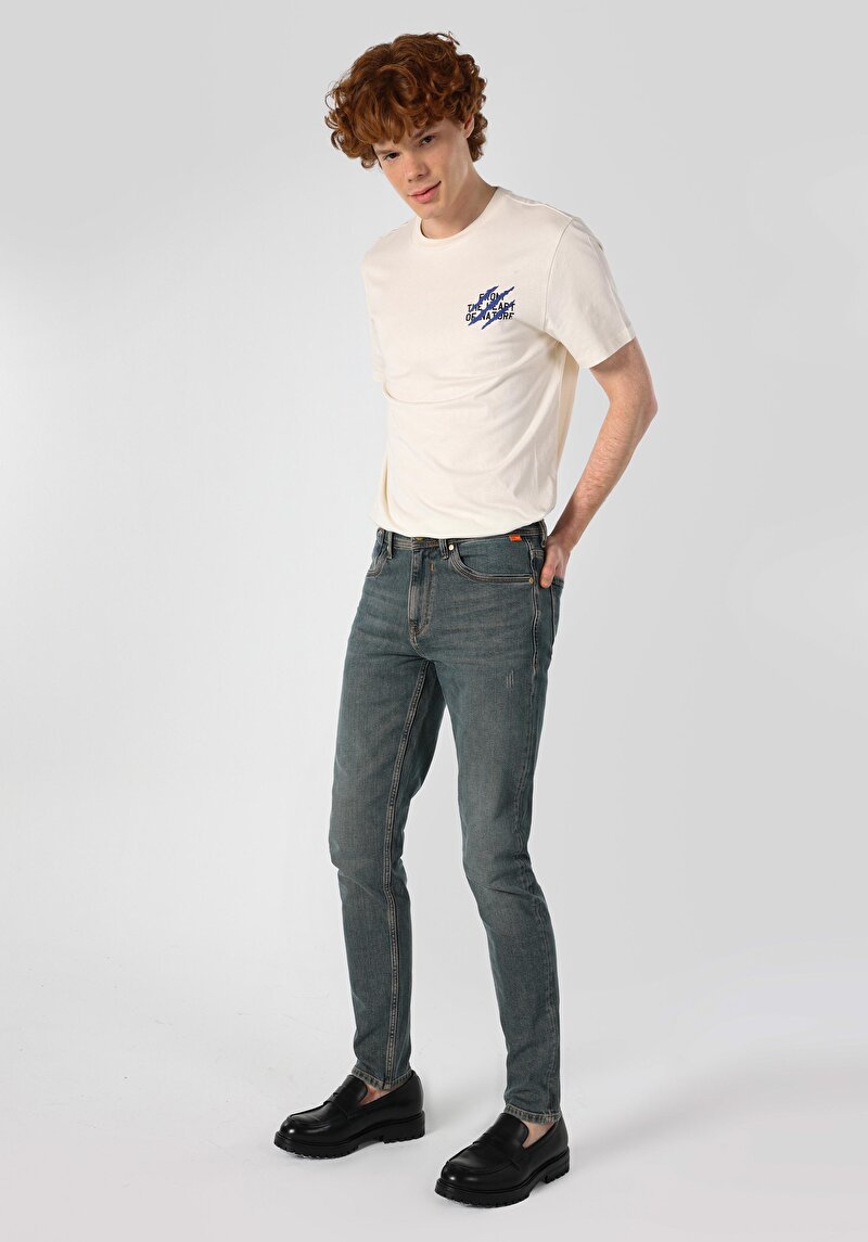 Slim Fit Düşük Bel Dar Paça Pamuk Erkek Denim Jean Pantolon