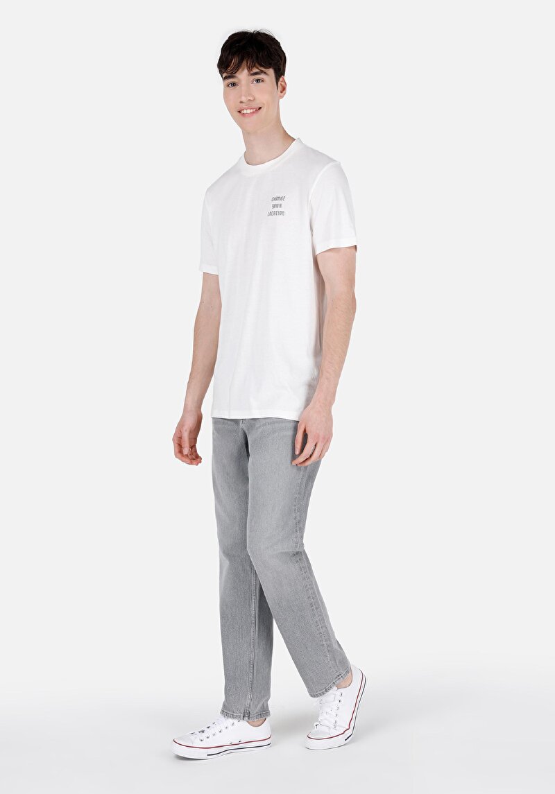 Loose Straight Fit Orta Bel Düz Paça Erkek Gri Denim Jean Pantolon