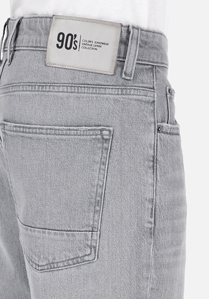 Loose Straight Fit Orta Bel Düz Paça Erkek Gri Denim Jean Pantolon