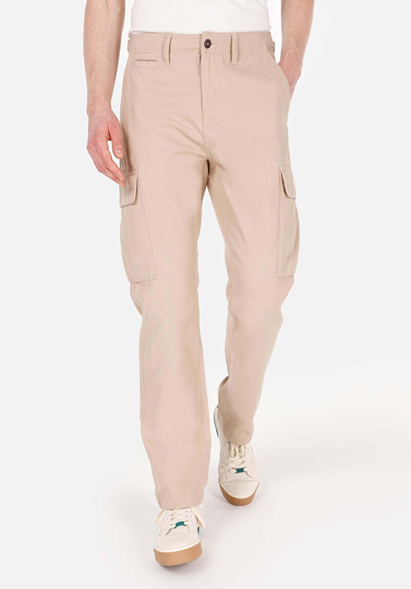 Comfort Fit Orta Bel Düz Paça Erkek Bej Pantolon
