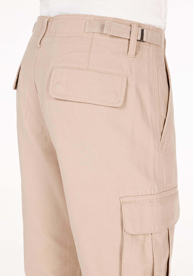 Comfort Fit Orta Bel Düz Paça Erkek Bej  Pantolon