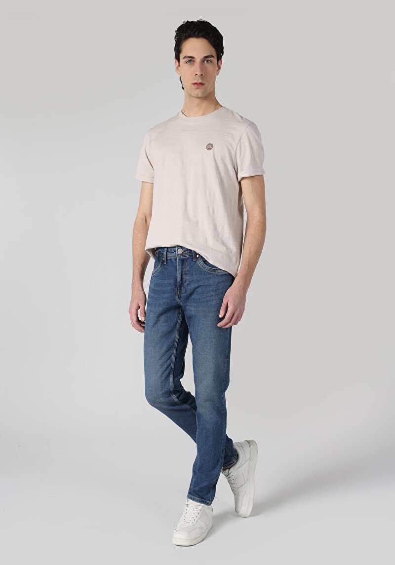 Slim Fit Düşük Bel Dar Paça Erkek İndigo Jean Pantolon