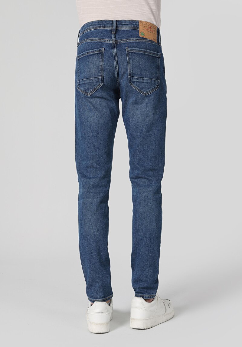 Slim Fit Düşük Bel Dar Paça Erkek İndigo Jean Pantolon
