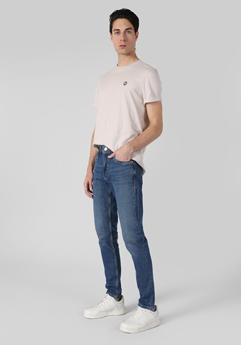 Slim Fit Düşük Bel Dar Paça Erkek İndigo Jean Pantolon