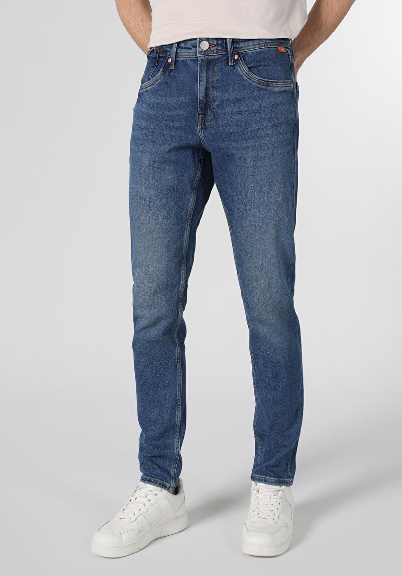 Slim Fit Düşük Bel Dar Paça Erkek İndigo Jean Pantolon