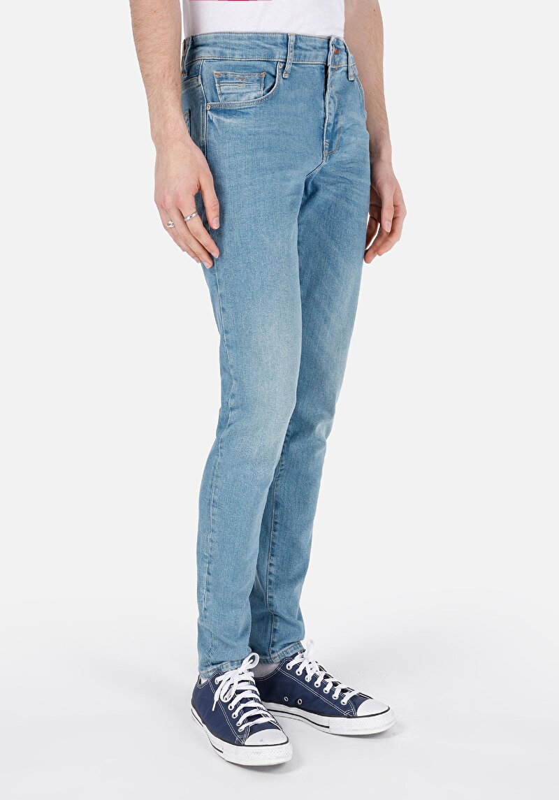 Slim Fit Düşük Bel Dar Paça Erkek İndigo Jean Pantolon