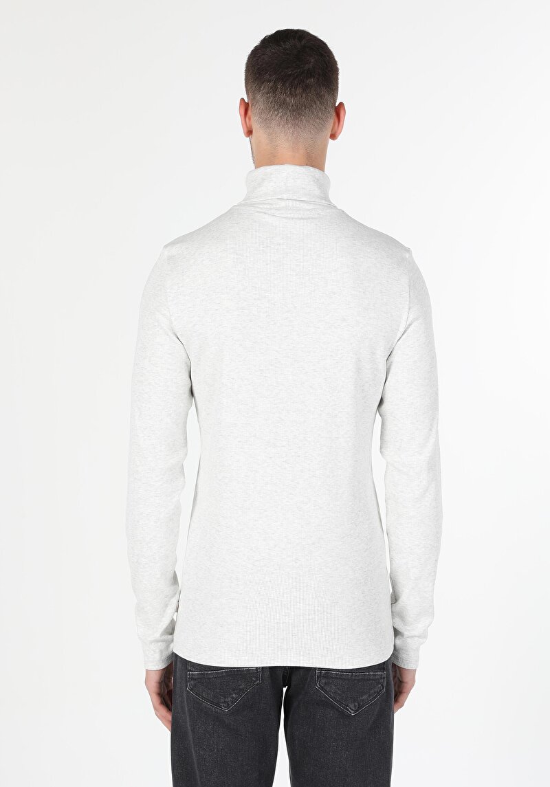 Slim Fit Yarım Balıkçı Yaka Düz Erkek Taş Uzun Kol Tişört