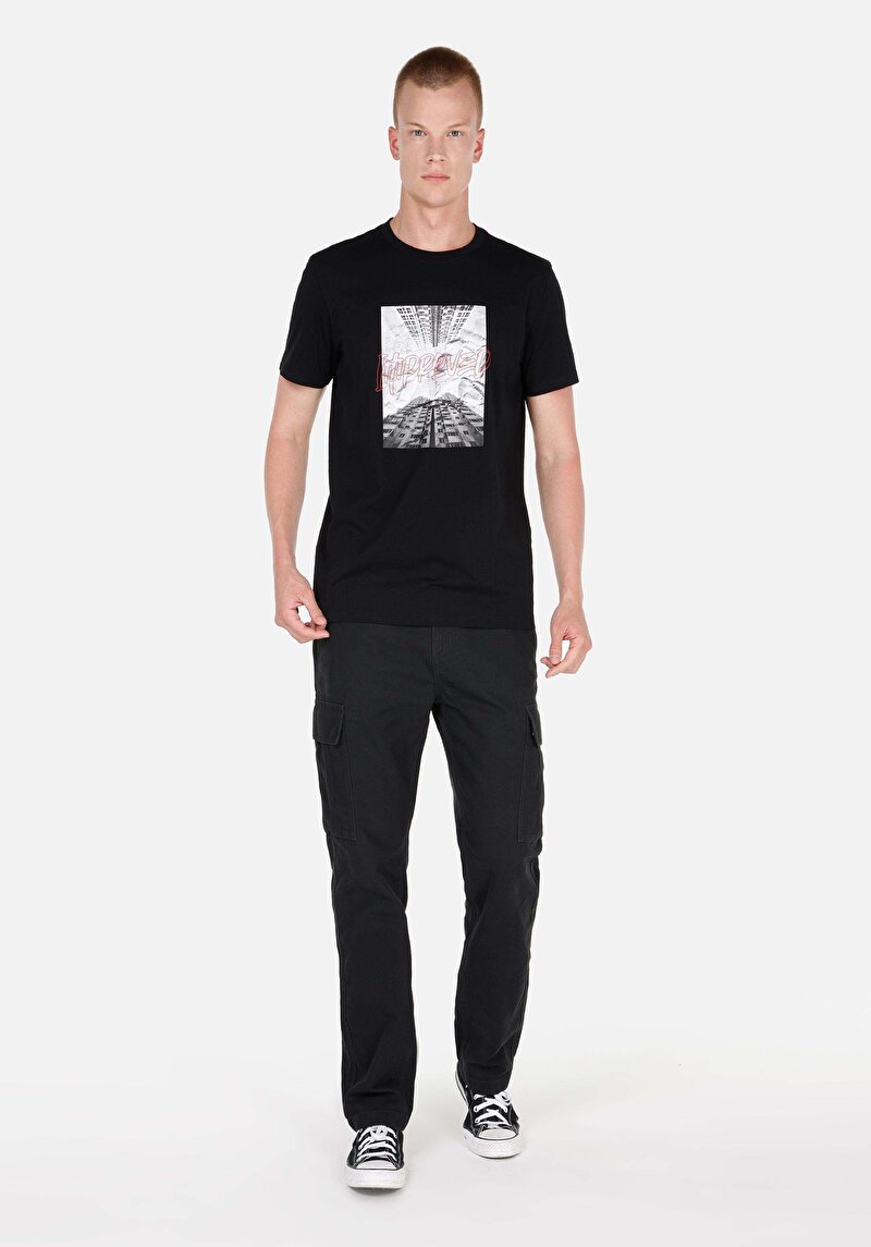 Comfort Fit Orta Bel Düz Paça Erkek Siyah Pantolon