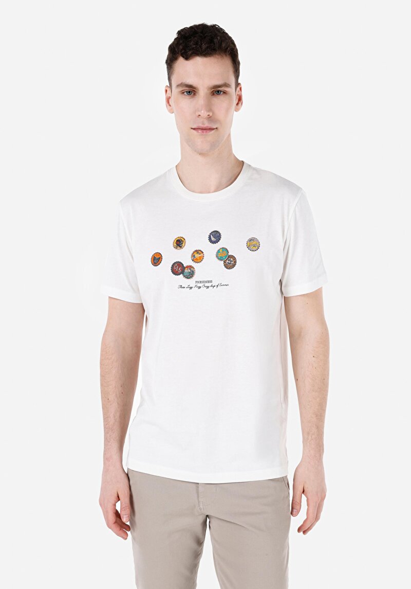 Regular Fit Yuvarlak Yaka Düz Erkek Beyaz Kısa Kol Tişört