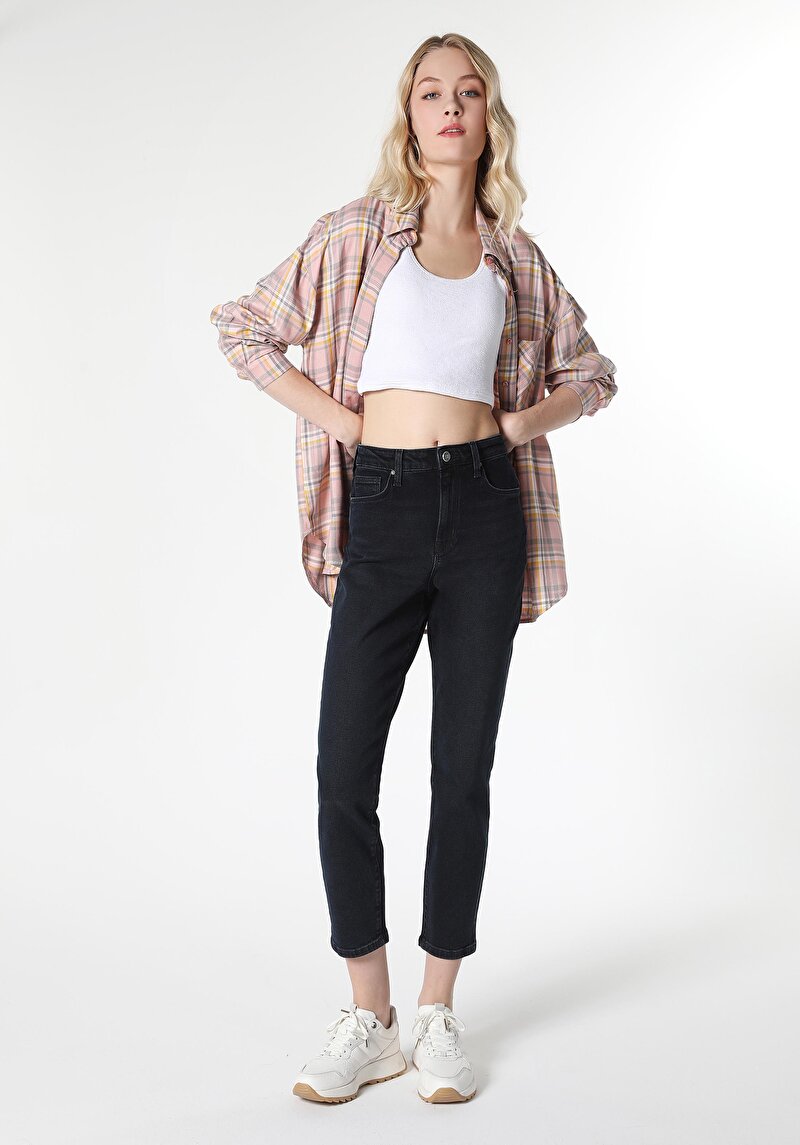 Slim Fit Orta Bel Daralan Paça Kadın Denim Jean Pantolon