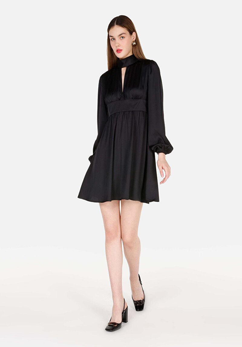 Regular Fit Dokuma Kadın Siyah Elbise