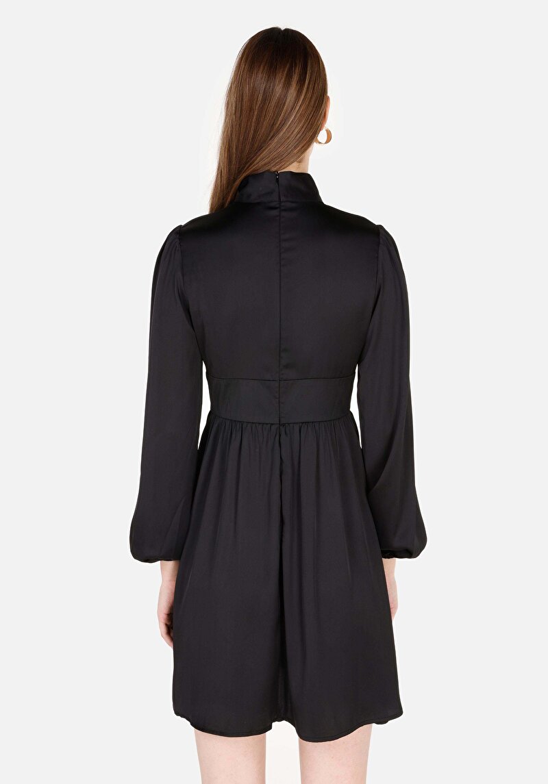 Regular Fit Dokuma Kadın Siyah Elbise