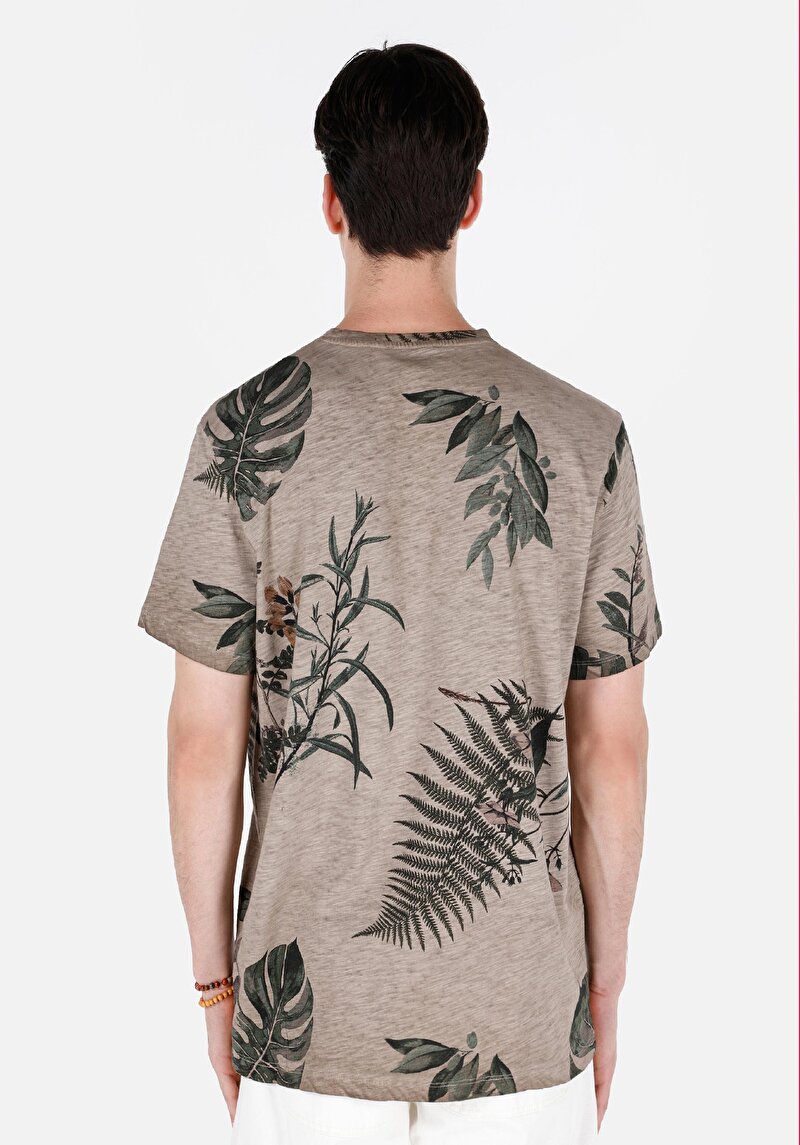 Regular Fit Yuvarlak Yaka Baskılı Erkek Gri Örme Kısa Kol Tişört