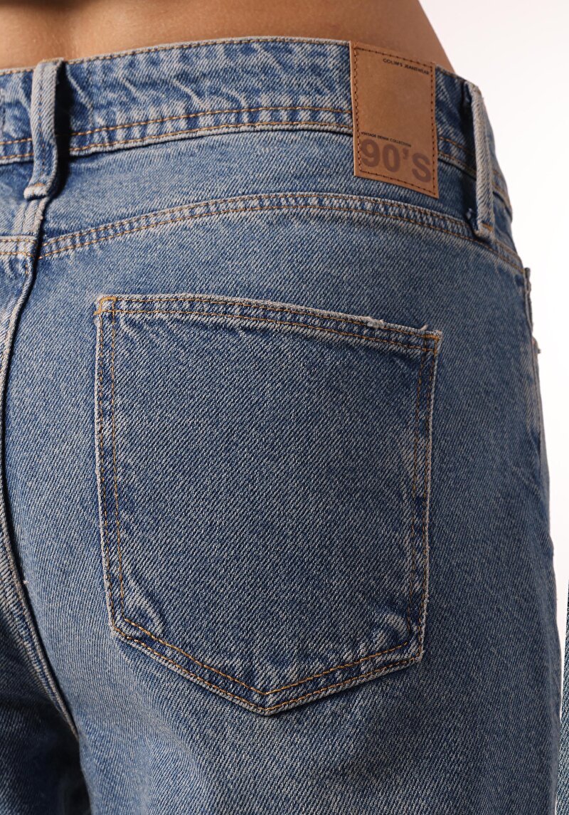 Regular Fit Orta Bel Slim Straight Leg Kadın İndigo Jean Pantolon