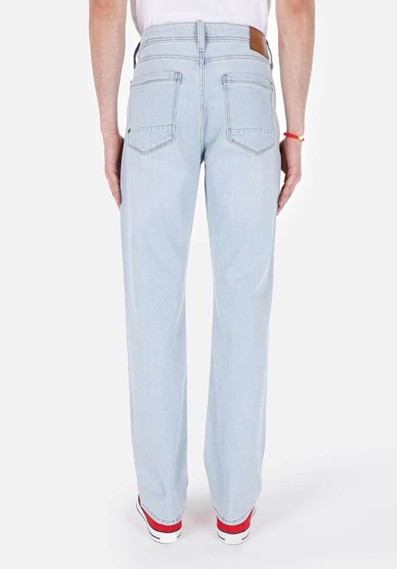 Regular Fit Orta Bel Düz Paça Erkek İndigo Jean Pantolon