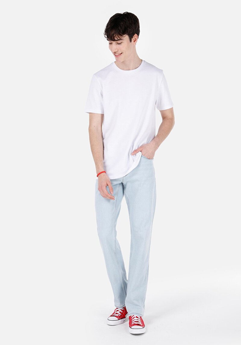 Regular Fit Orta Bel Düz Paça Erkek İndigo Jean Pantolon