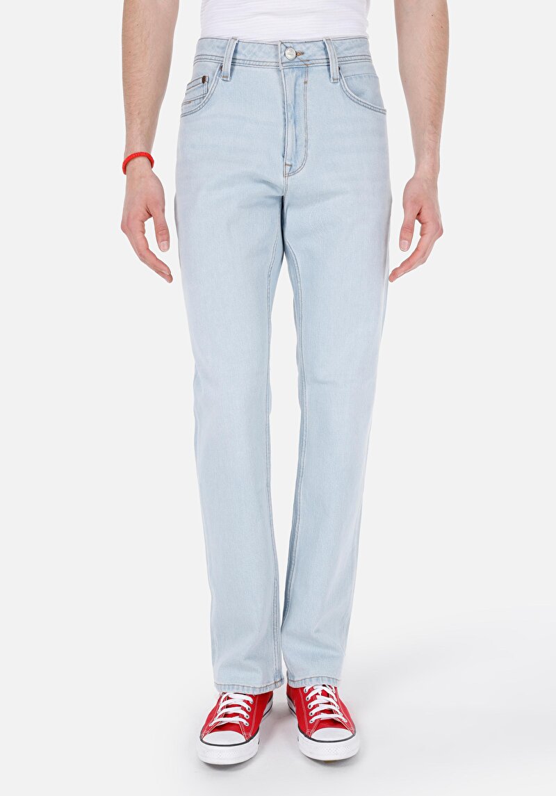 Regular Fit Orta Bel Düz Paça Erkek İndigo Jean Pantolon