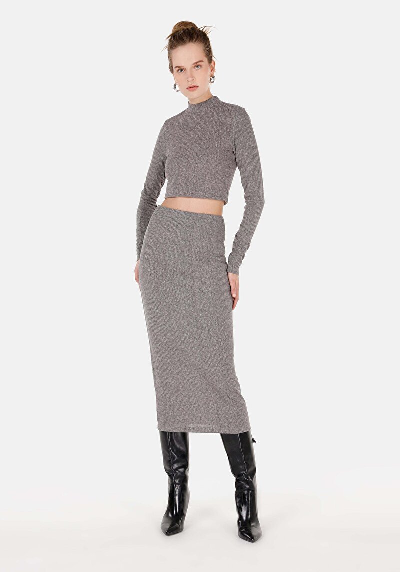 Slim Fit Kadın Antrasit Etek