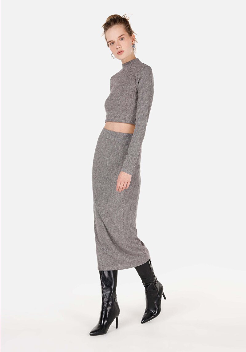 Slim Fit Kadın Antrasit Etek