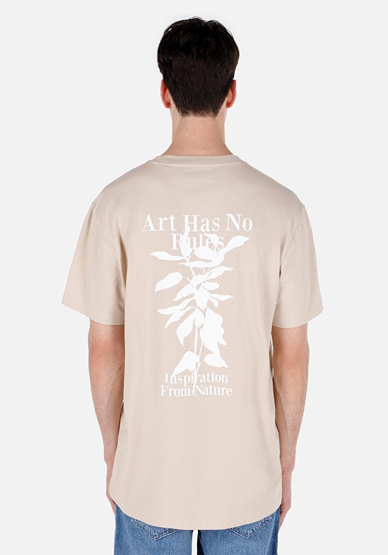 Comfort Fit Yuvarlak Yaka Düz Erkek Bej Örme Kısa Kol Tişört