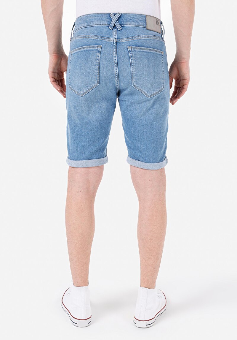 Slim Fit Düşük Bel Erkek İndigo Jean Şort
