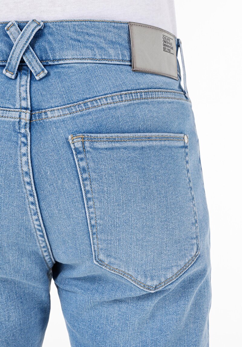 Slim Fit Düşük Bel  Erkek İndigo Jean Şort