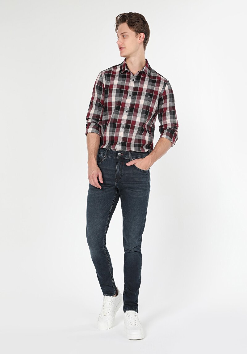 Slim Fit Düşük Bel Dar Paça Erkek Koyu İndigo Jean Pantolon