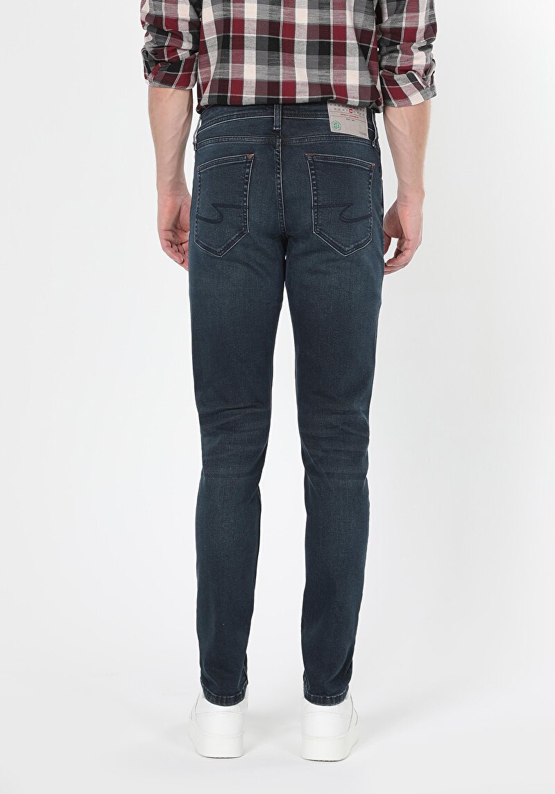Slim Fit Düşük Bel Dar Paça Erkek Koyu İndigo Jean Pantolon