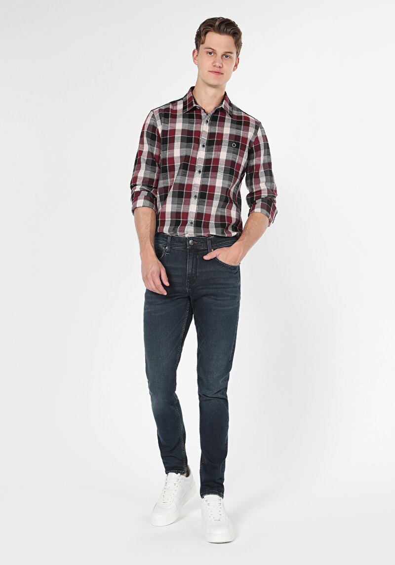 Slim Fit Düşük Bel Dar Paça Erkek Koyu İndigo Jean Pantolon