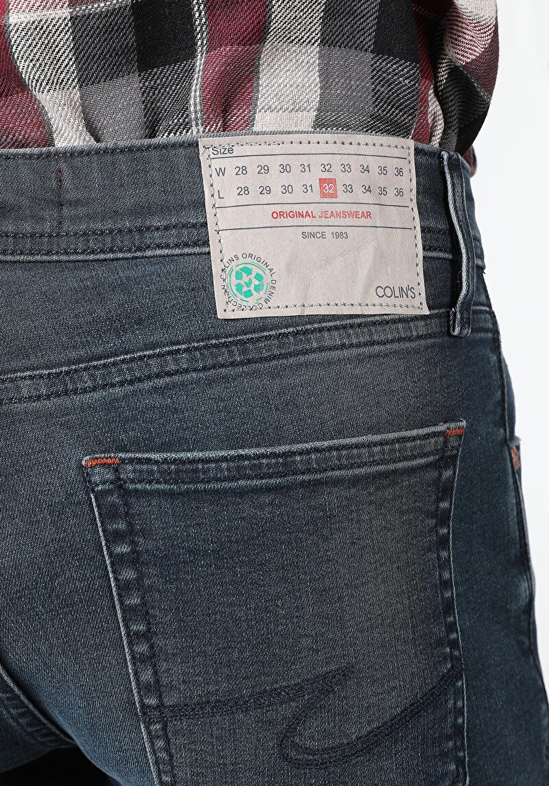 Slim Fit Düşük Bel Dar Paça Erkek Koyu İndigo Jean Pantolon