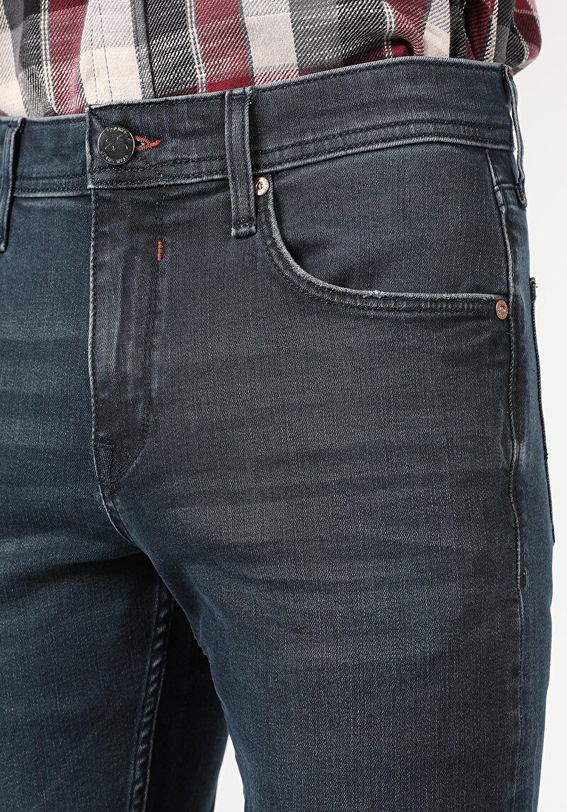 Slim Fit Düşük Bel Dar Paça Erkek Koyu İndigo Jean Pantolon
