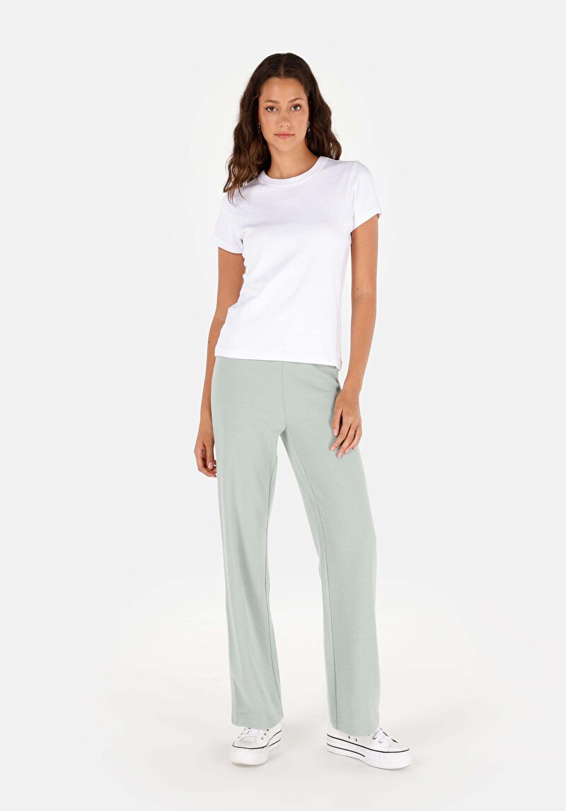 Regular Fit Orta Bel Kadın Pamuk Karışımlı Yeşil Eşofman Altı