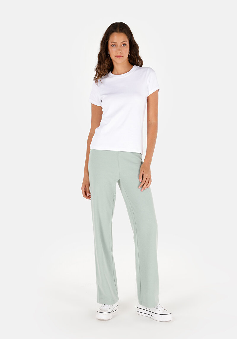Regular Fit Orta Bel Kadın Pamuk Karışımlı Yeşil Eşofman Altı