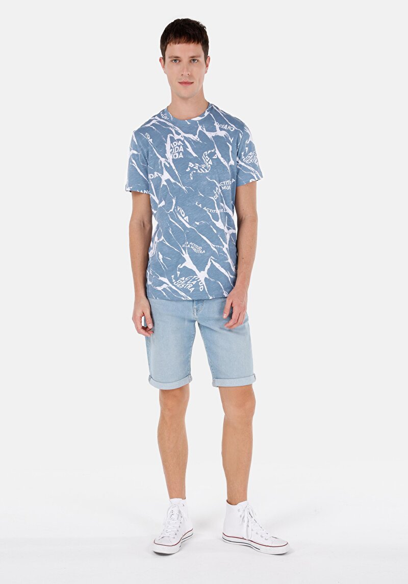 Slim Fit Düşük Bel Erkek İndigo Denim Jean Şort