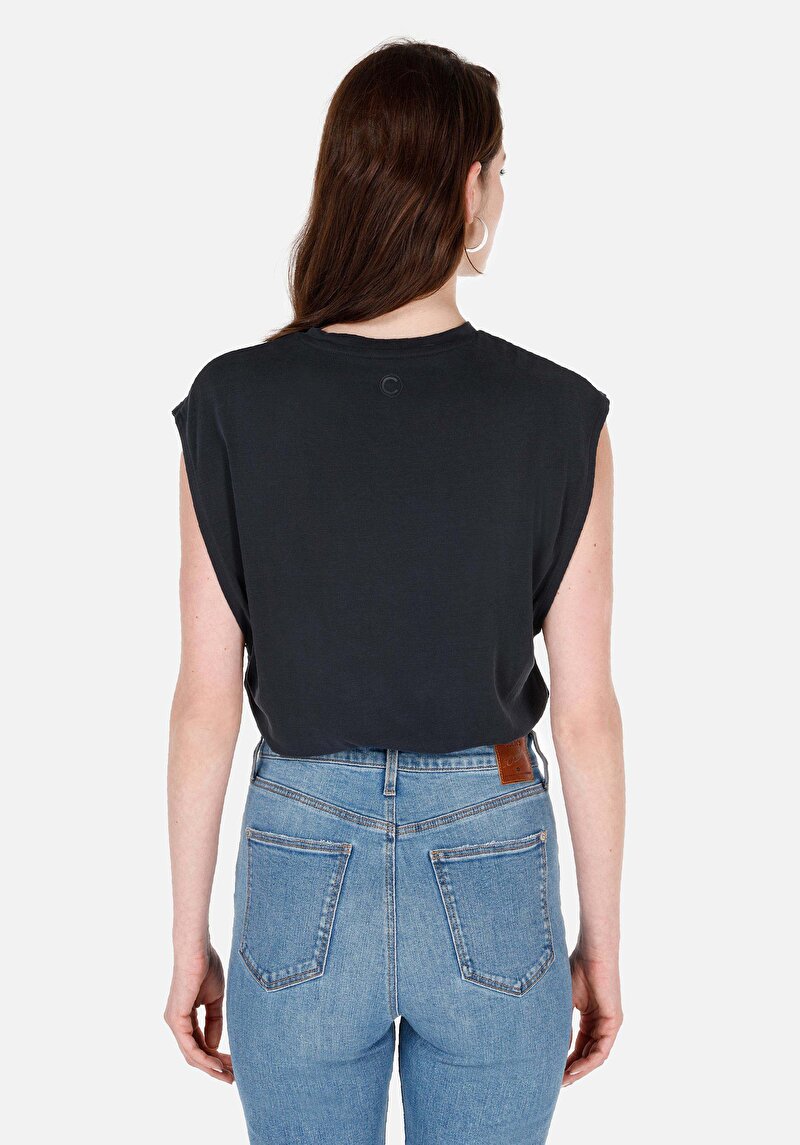 Regular Fit Yuvarlak Yaka Kadın Antrasit Kolsuz Tişört